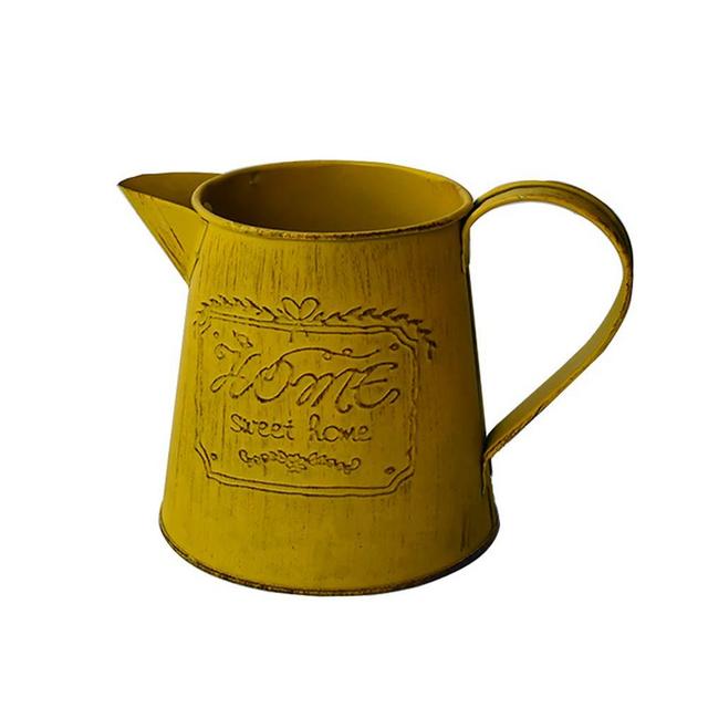 WEIDUOFUN Antique 4.6inch Small Primitive Jug Vase Milk Can Metal Flower Vase for Home Cafe Tabletop Decoration-Yellow