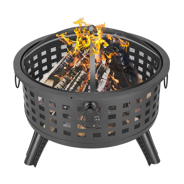 SSLine 26" Outdoor Wood Burning Fire Pit Patio Backyard Metal Fire Bowl Fireplace with Spark Screen & Poker Portable Firepit Stove for Outside Yard Garden Beach Camping