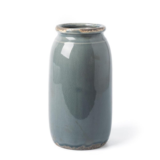VICTOR & TERESA Rustic Blue and Grey Vase for Home Decor, Ceramic Vases for Flowers, Modern Farmhouse Decorative Vases for Pampas Grass,Table Accent, Mantel, Living Room,Bookshelf, Centerpieces, 8''