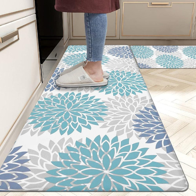 HEBE Anti Fatigue Kitchen Mat Set of 2 Thick Cushioned Comfort Standing Mats Waterproof Non Slip Kitchen Rug Runner Set Heavy Duty Comfort Standing Mats 17"x28"+17"x59"