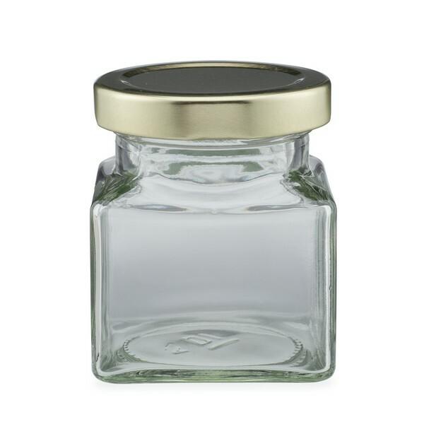 4 oz Clear Glass Square Jars (Gold Metal Lug Cap) 12pk - 8019B11