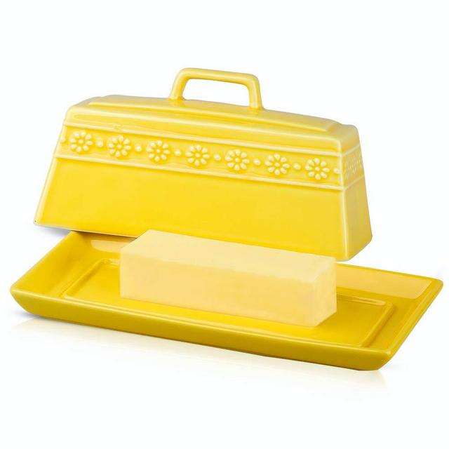 KOOV Porcelain Butter Dish with Lid for Countertop, Butter Dishes with Cover, Large Capacity, Perfect for East/West Butter (Yellow)
