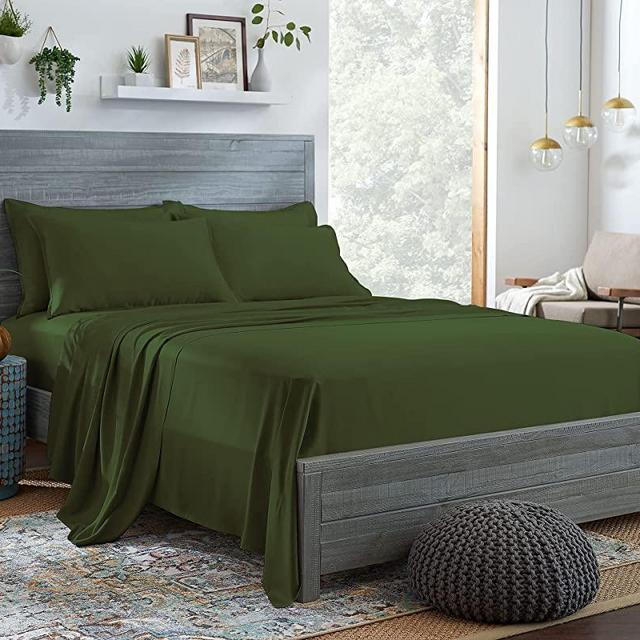 STYLINEN 100% Organic Eucalyptus Bed Sheets California King Size 4 Piece Set, Tencel Lyocell, Soft Breathable, 16 Inch Deep Pockets, 1 Fitted, 1 Flat, 2 Pillowcases (California King, Forest Green)