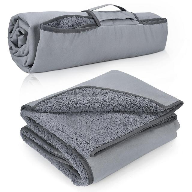 Tirrinia Waterproof Outdoor Blanket with Fleece Lining, Windproof Triple Layers Warm Comfy Foldable for Camping, 51''X 59'' Gray