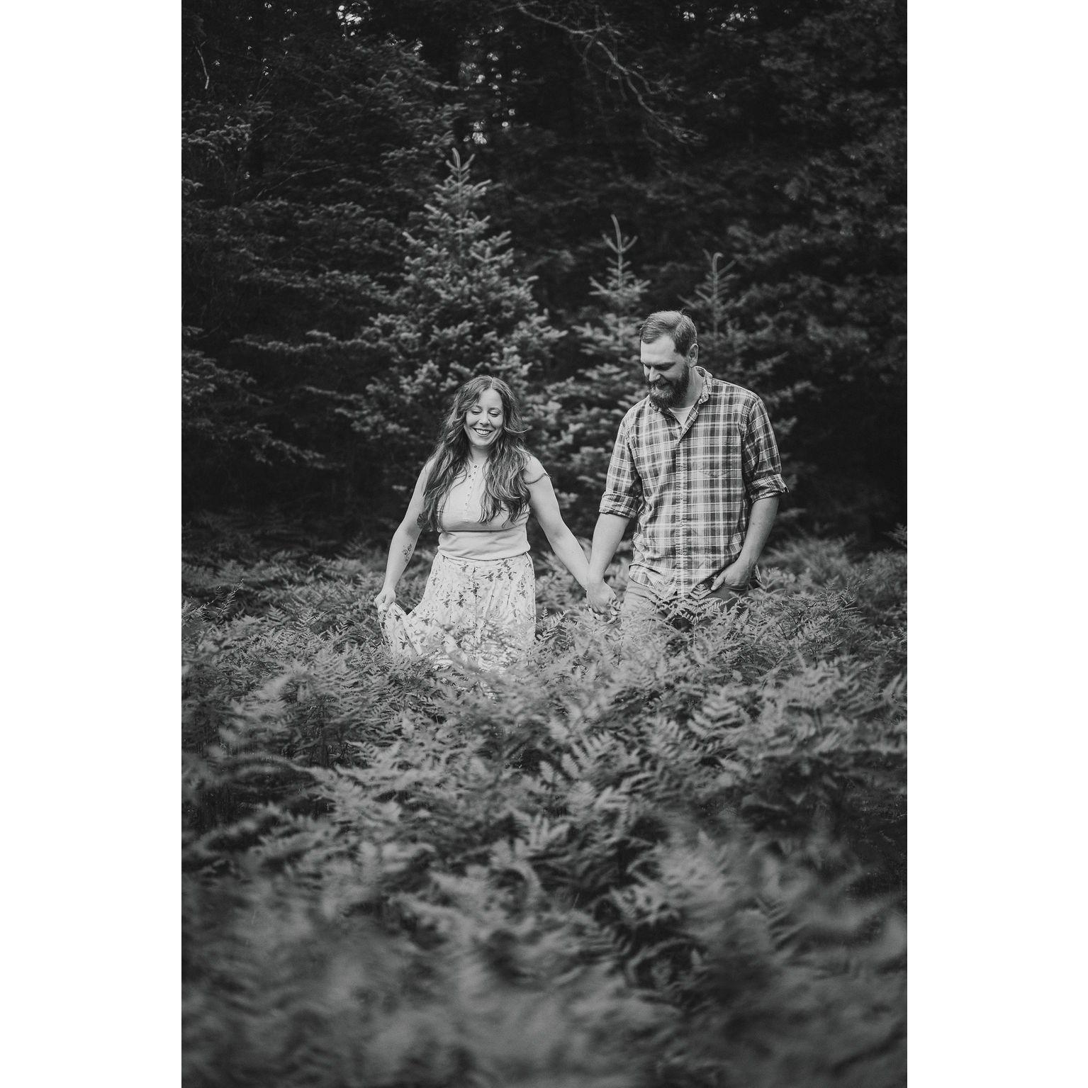 Engagement photos taken on the White Cedar Segment of the Ice Age Trail at the Rice Lake Preserve in June 2025 by the fabulous Sara Griena: AnaFinn Photography, www.anafinnphotography.com