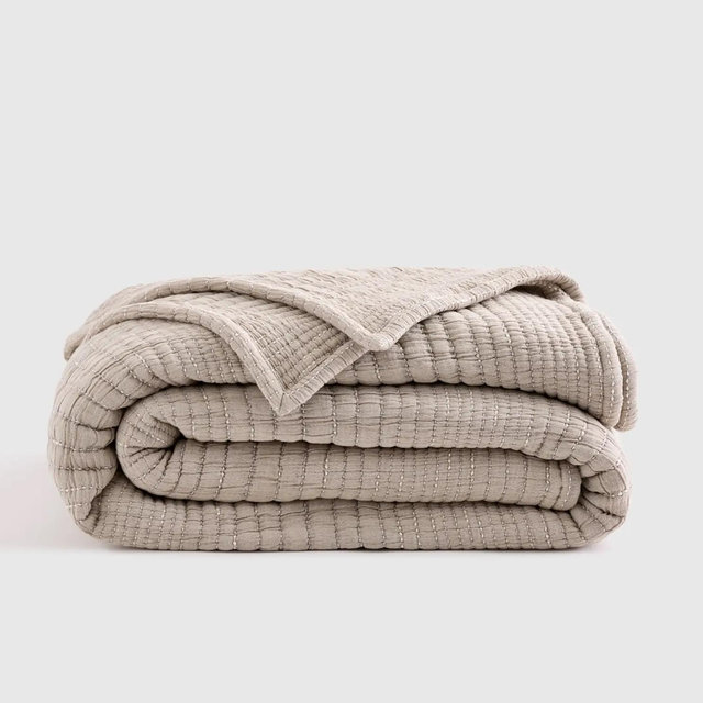 Organic Cotton Channel Stitch Coverlet - Taupe, King/Cal King