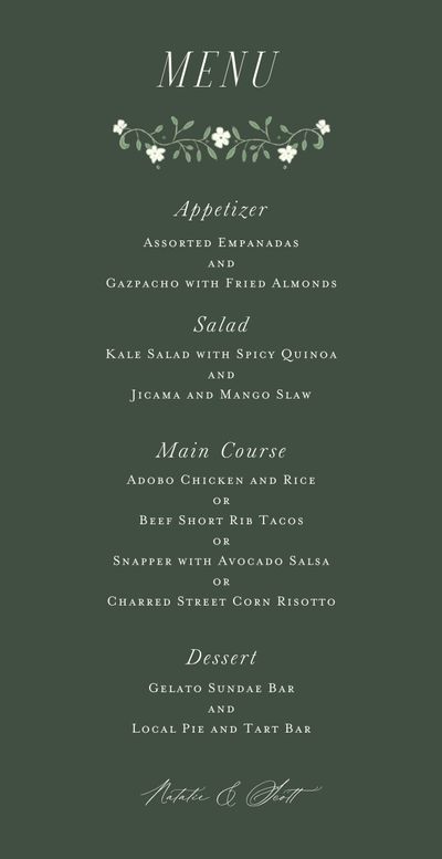 Green Oval Wedding Menu - Moira