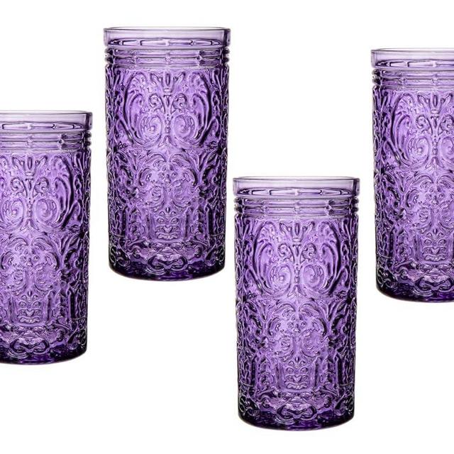 Godinger Highball Glasses, Tall Drinking Glasses, Beverage Glass Cups - Jax Collection, Purple Grape, Set of 4