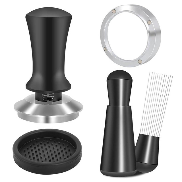Reoszeank 51mm Espresso Accessories Kit, Spring Loaded Calibrated Tamper, WDT Tool and Dosing Funnel Set Fits Espresso Coffee Machines and 51 mm Portafilters