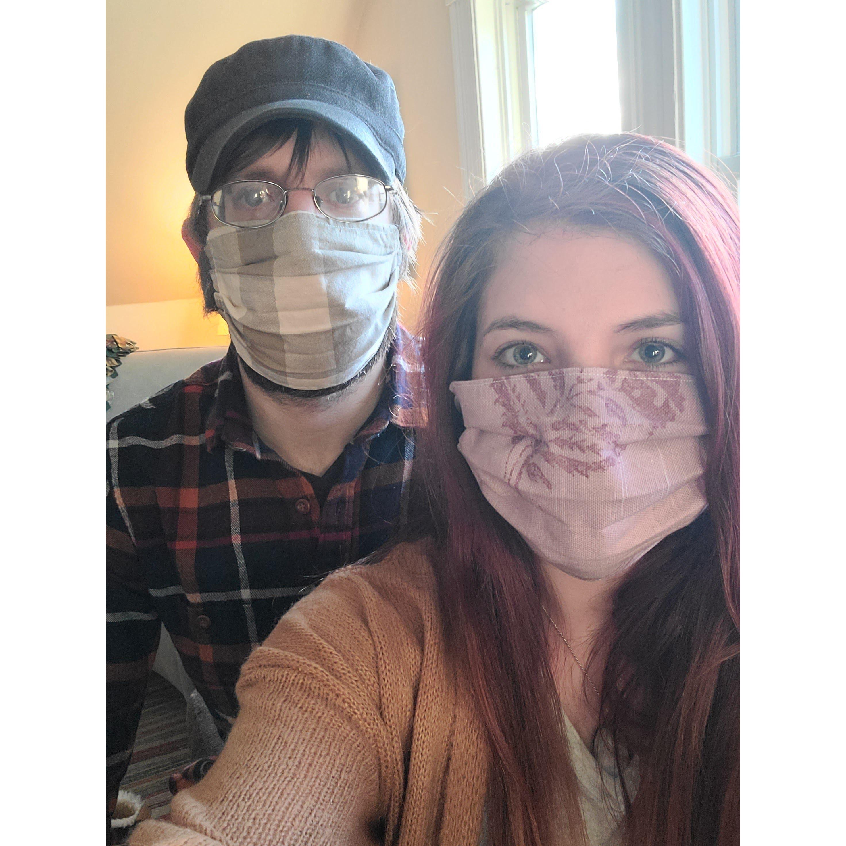 Modeling home-made masks from Aunt Linda! 4/18/2020