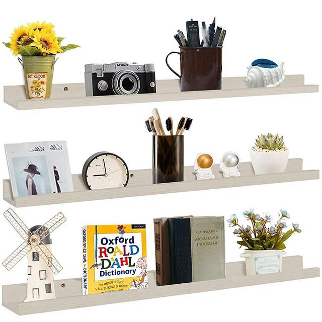 Calenzana 47 Inch Floating Shelves Wall Mounted Set of 3, Long Picture Ledge Shelf for Living Room Bathroom Bedroom Kitchen Office, Creamy White