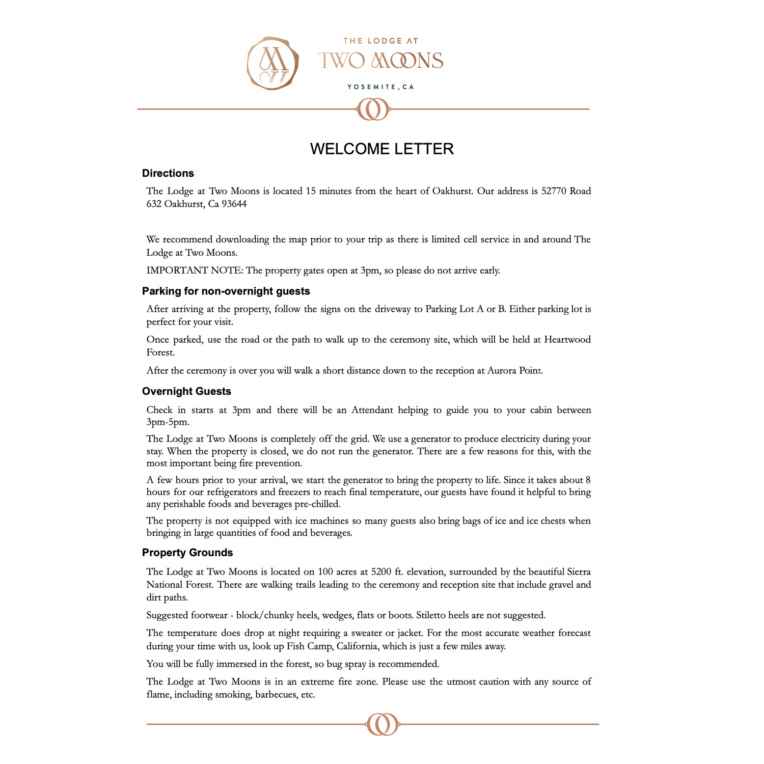 Venue Welcome Letter