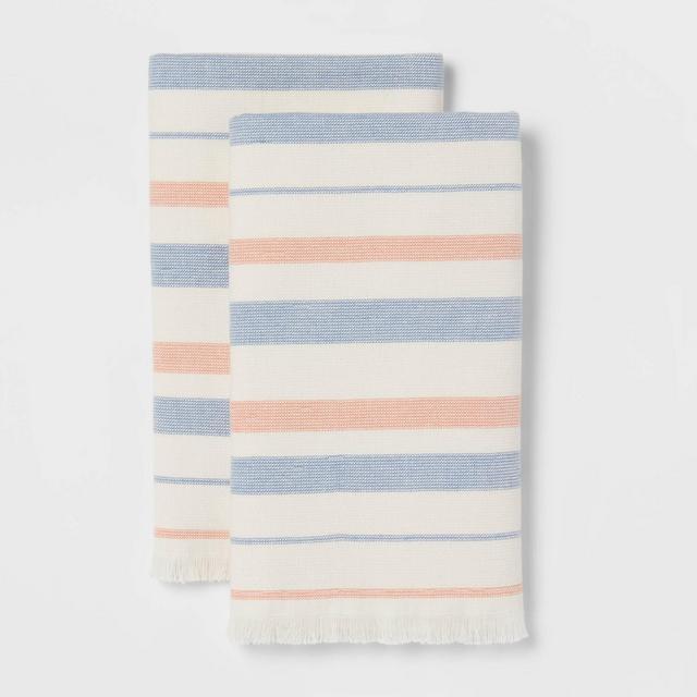 2pc Flat Woven Striped with Fringe Hand Towels Cream/Orange/Blue - Threshold™