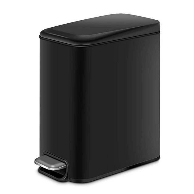 H+LUX Rectangular Slim Trash Can with Lid Soft Close, Small Bathroom Trash Can with Removable Inner Wastebasket, Anti-Fingerprint Matt Finish, 5L/1.3Gal, Black