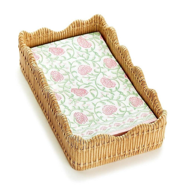 Two's Company Scalloped Edge Guest Napkin, Towel and Utensil Holder, 9-inches Height, Resin, Home Décor