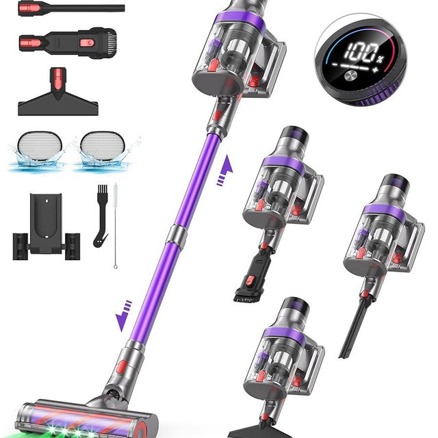 ONSEEN Cordless Vacuum Cleaner for Home,65Mins/580W/45Kpa Powerful Suction Cordless Vacuum,Cordless Stick Vacuum Cleaner,Portable 2L Cups Anti-Tangle Vacuum Pro for Pet Hair Hardwood Carpet Car