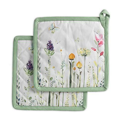 Maison d' Hermine Botanical Fresh 100% Cotton Set of 2 Pot Holders 8 Inch by 8 Inch.