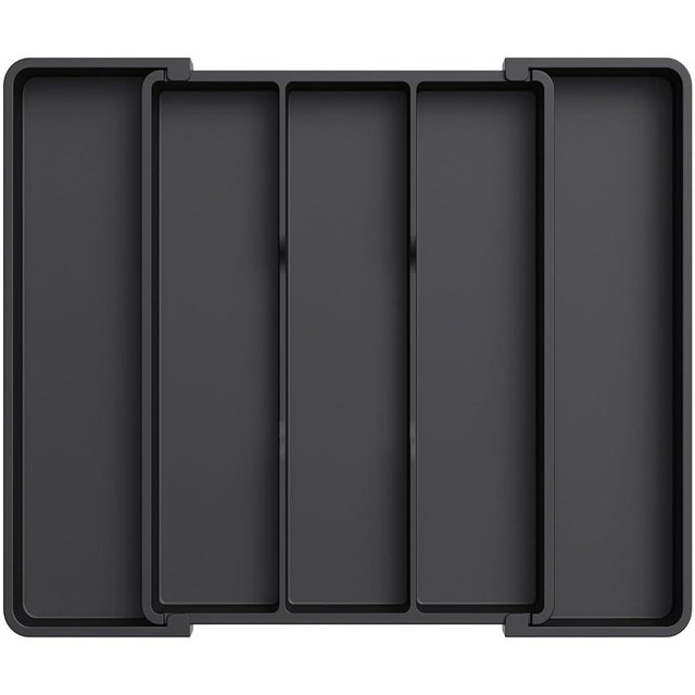 Lifewit Cooking Utensil Drawer Organizer, Expandable from 11 to 18 inches, Adjustable Cutlery Silverware Tray, Plastic Flatware Spatula Holder, Kitchen Tools Gadgets Storage Divider, Black