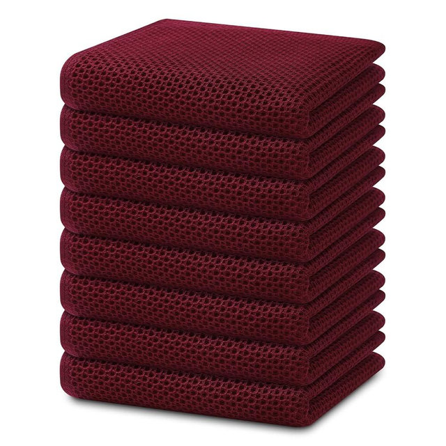 Homaxy 100% Cotton Waffle Weave Kitchen Dish Towels, Ultra Soft Absorbent Quick Drying Cleaning Towel, 13 x 28 Inches, 8-Pack, Burgundy
