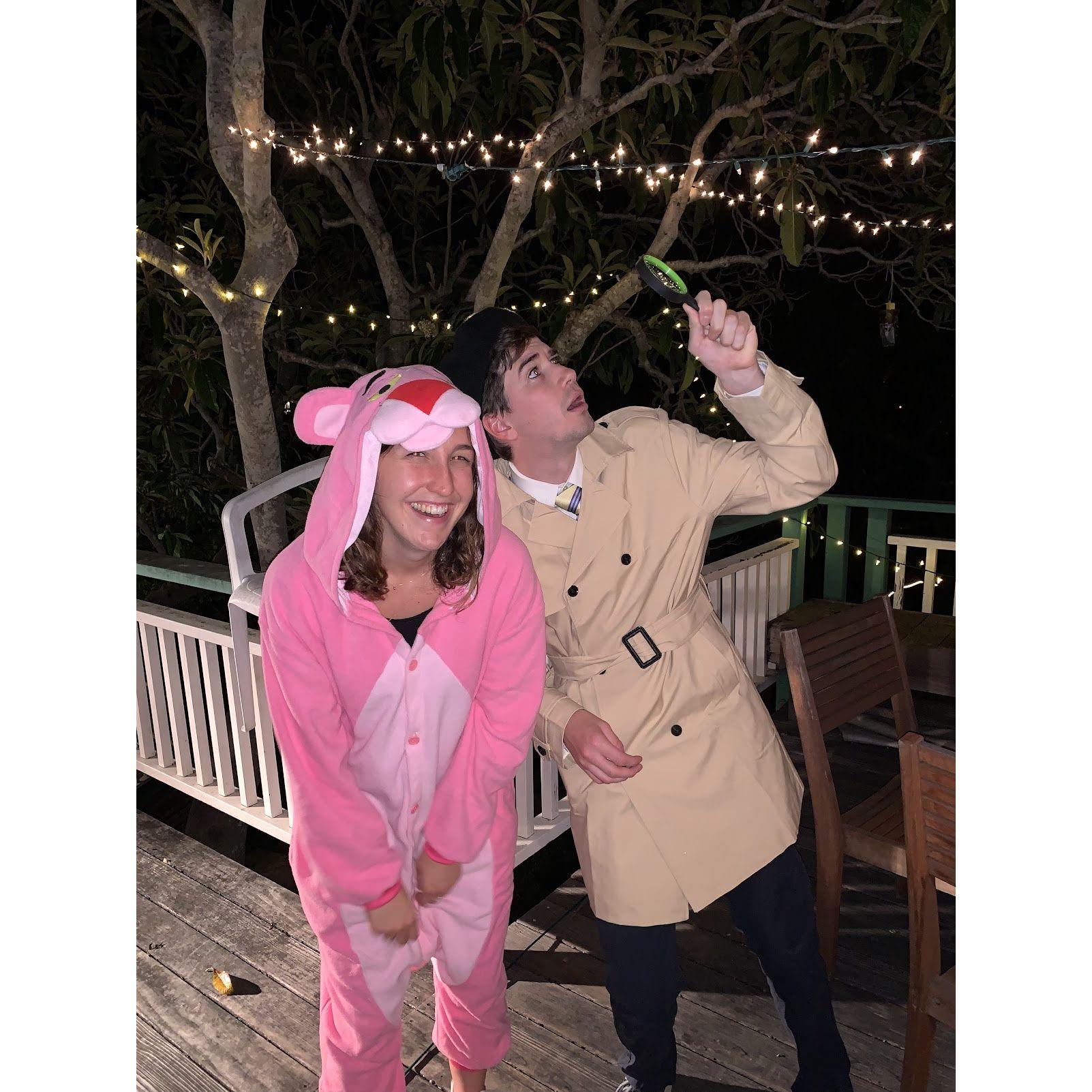 Probably our best halloween costume yet- The Pink Panther & Inspector Clouseau