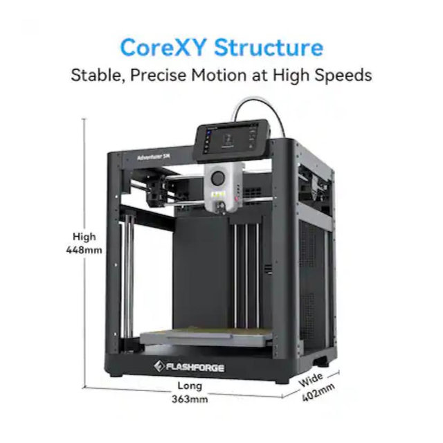 Flashforge - Adventurer 5M 3D Printer, Auto Leveling, Max 600mm/s High Speed Printing, 280°C Direct Extruder, 3s Nozzle - Black