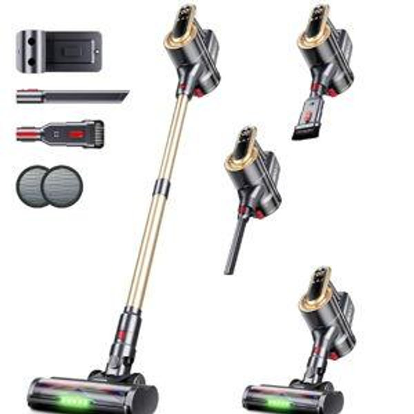 RENDOW Cordless Vacuum Cleaner, 550W 45Kpa 65Mins Vacuum Cleaners for Home, Self-Standing Cordless Stick Vacuum with LED Display,Anti-Tangle Rechargeable Wireless Vacuum for Pet Hair/Carpet/Hard Floor