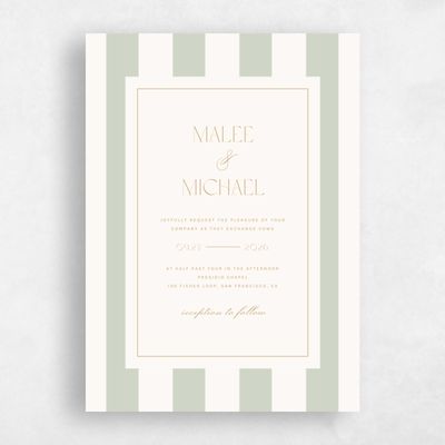 Green Geometric Wedding Invitation - Cancun Portrait