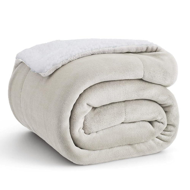 Bedsure GentleSoft Sherpa Fleece Throw Blanket Twin Size for Couch - Thick and Warm, Soft Fuzzy Plush Twin Blanket for Winter, Linen, 60x80 Inches