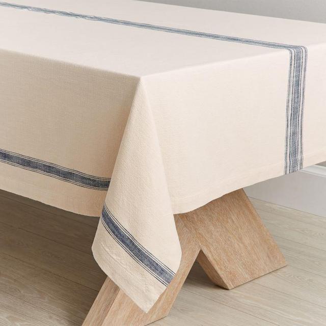 French Striped Organic Cotton Tablecloth - Blue/Flax