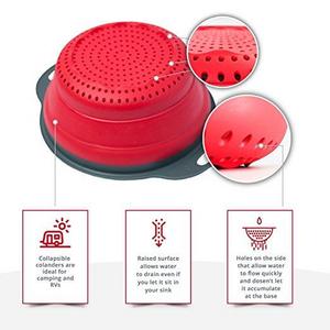 Colander Set - 2 Collapsible Colanders (Strainers) Set By Comfify - Includes 2 Folding Strainers Sizes 8" - 2 Quart and 9.5" - 3 Quart Red and Grey