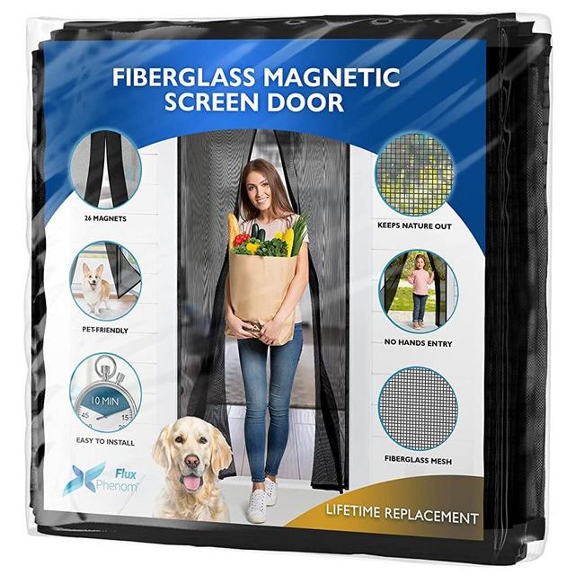 Flux Phenom [Upgraded Version] Fiberglass Magnetic Screen Door - Heavy Duty Mesh Net for Patio and Sliding Doorways