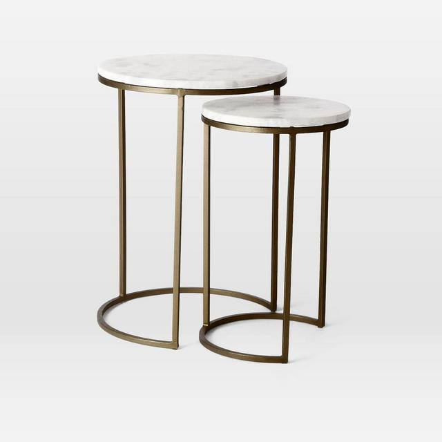 Round Nesting Side Table, Marble, Burnished Bronze