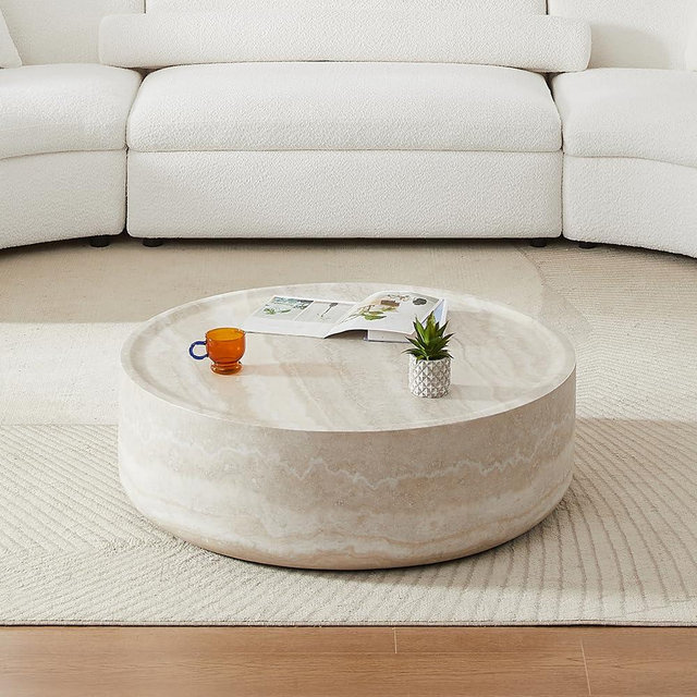 WILLIAMSPACE 31.49'' Round Coffee Table with Mars Pattern for Living Room, Modern Drum Circle Fiberglass Coffee Table Side Table End Table for Living Room, No Need Assembly (Mars Pattern)