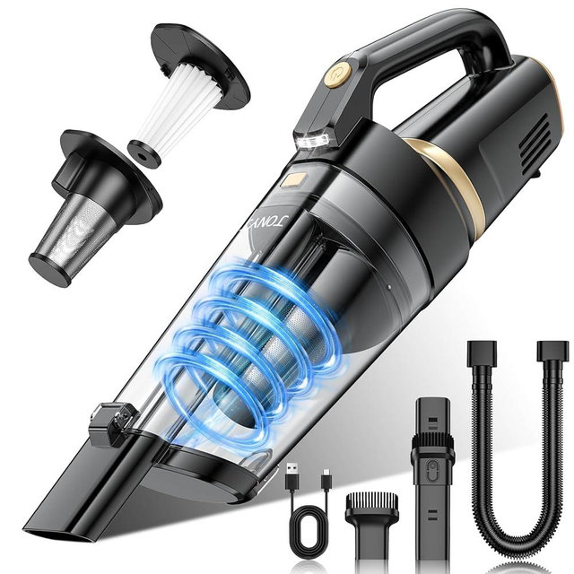 JONYJ Handheld Vacuum Cordless, 16000PA Strong Suction Hand Held Car Vacuum Cleaner, Portable Hand Vacuum Rechargeable with Multi-Nozzles & LED Light for Home, Car, Office, Pets