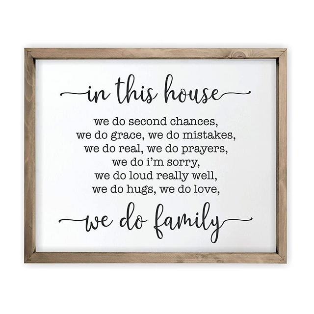 In This House We Do Family Framed Rustic Wood Farmhouse Wall Sign (16x20)