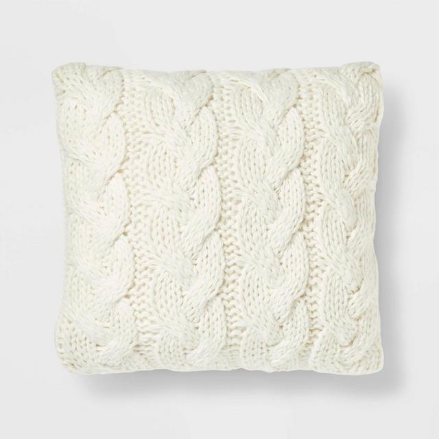 Chunky Cable Knit Square Throw Pillow Ivory - Threshold™