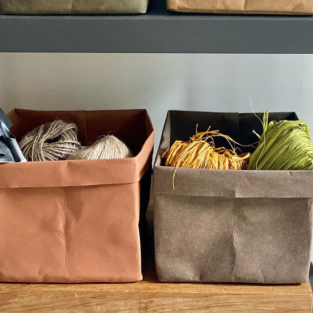 Storage container Natural kraft washable paper home storage eco friendly plant holder vegan leather fruit basket Medium: 15cm x 14cm x 14cm