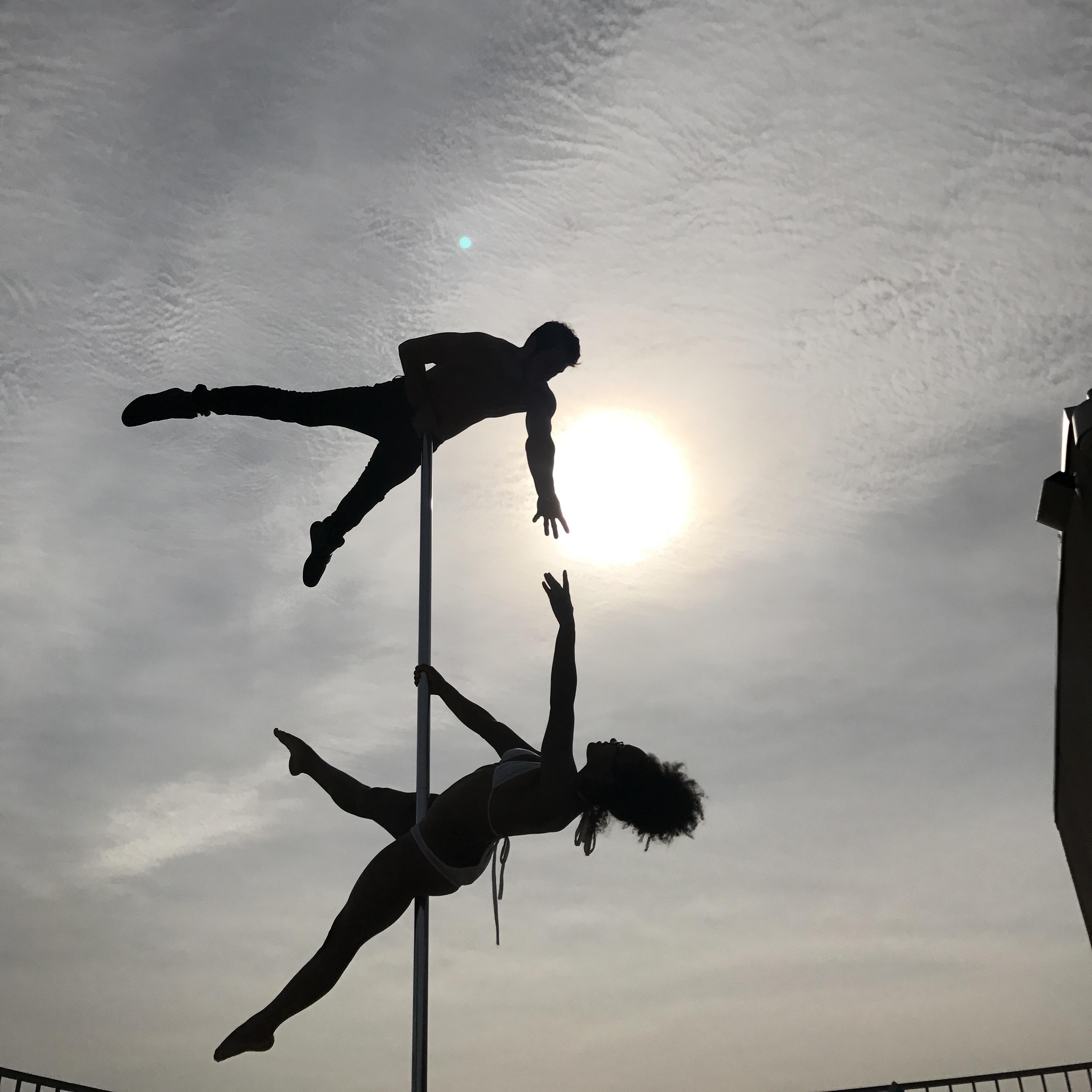 Poling together on our rooftop.
