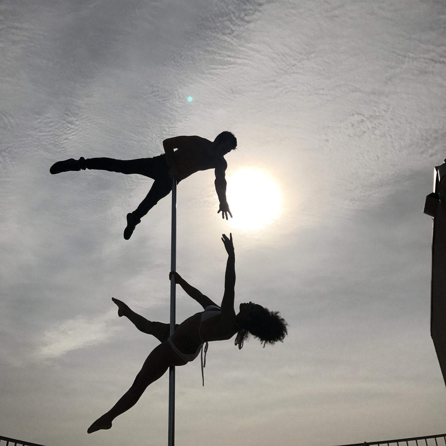 Poling together on our rooftop.