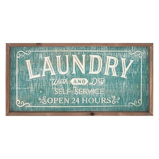 Farmhouse Wooden Laundry Wall Plaque Sign with Carved Letters,Rustic Laundry Room Wall Decor Art with Solid Wood Frame(24x12.2 Inch）