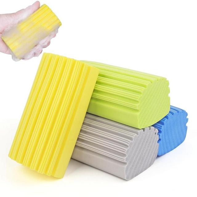 Dusting Sponge Damp Duster for Cleaning - 4 Packs Dusting Sponge with Ridges Cleaning Tools, Reusable Duster Sponge Cleaning Supplies, Washable Wet Damp Duster Sponge Household for Kitchen, Bathroom