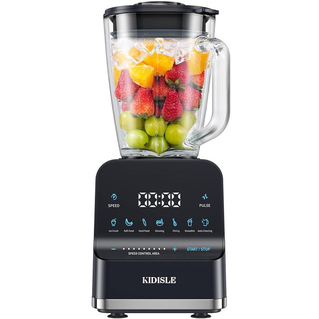 KIDISLE 1200W Professional Smoothie Blender for Shakes, 52oz Glass Jar, Ice Crush, Puree, 9-Speed Touchscreen with Pulse & 7 Functions, Black