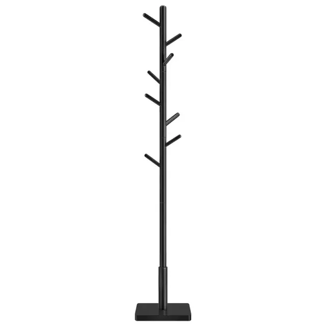 VASAGLE 8 Hooks Solid Wood Coat Rack Wood Hall Tree Coat Rack Stand with Stable Square Base 3 Height Options Office Ink Black