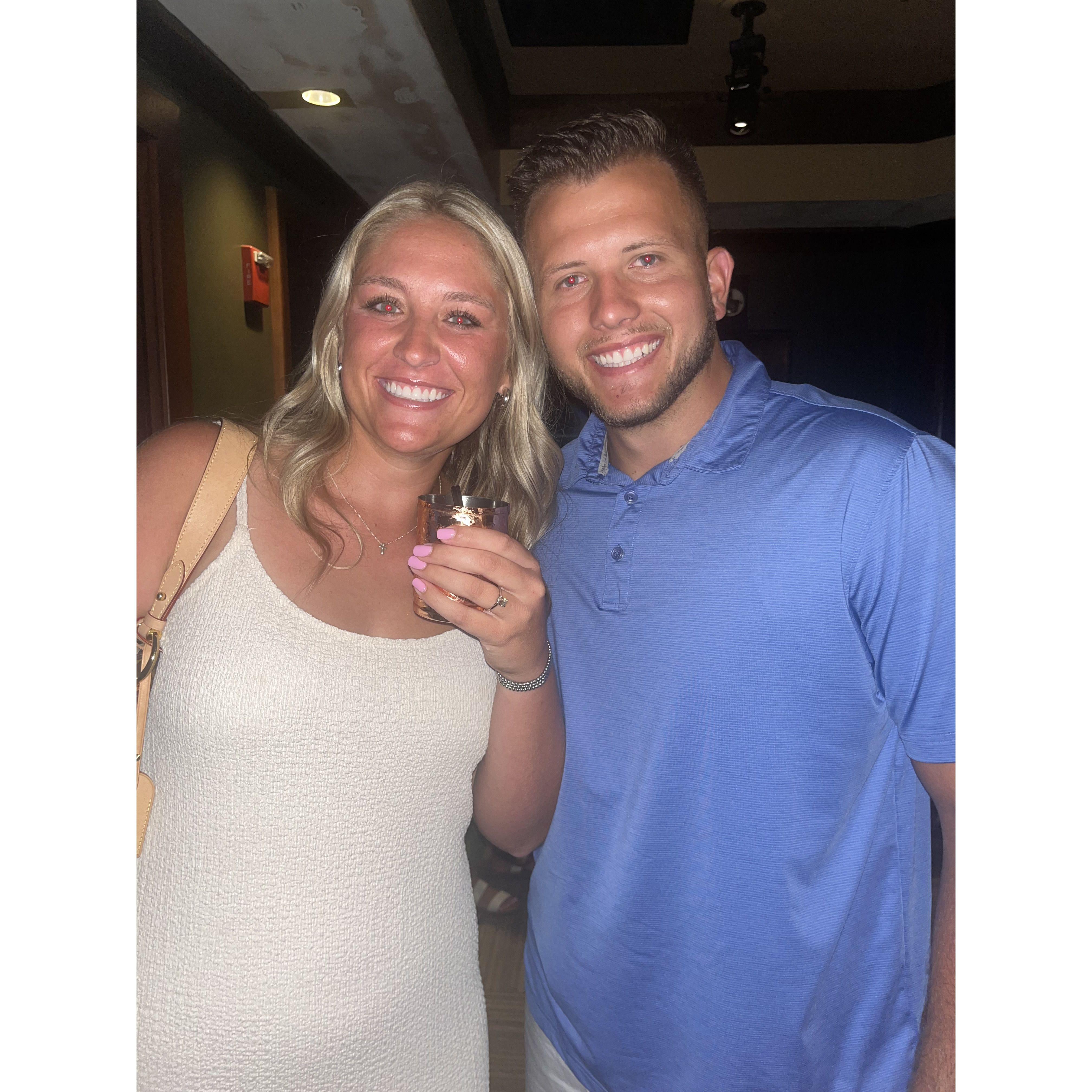 At our surprise engagement party at fav restaurant, Stoney River