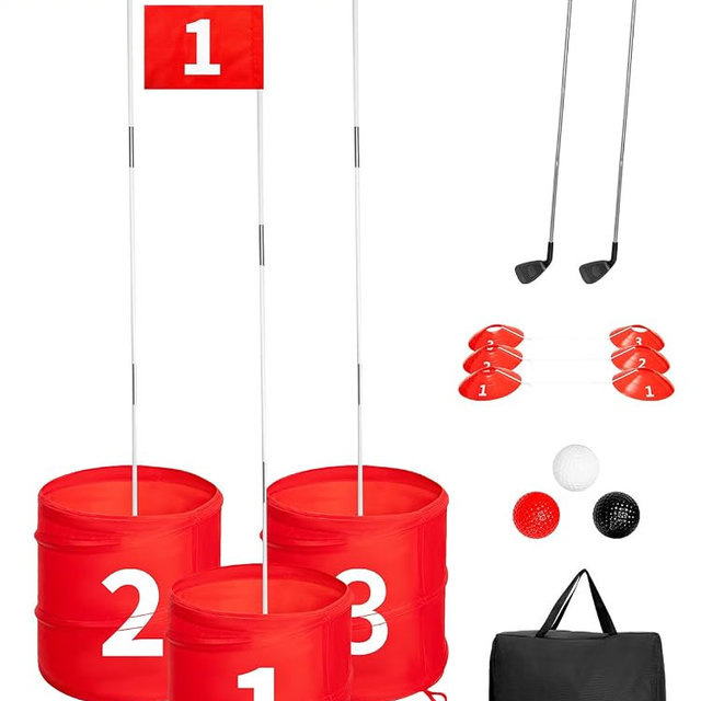 SJEhome 3 Hole Backyard Game Golf for Adults Outdoor Indoor Practice Gifts for Yard, Lawn, Park, Yard, Beach (3 Hole Golf Game)