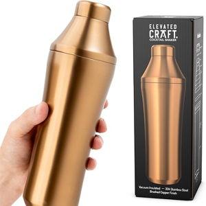 Elevated Craft Hybrid Cocktail Shaker - Premium Vacuum Insulated Stainless Steel Copper Cocktail Shaker - Innovative Measuring System - Martini Shaker for the Home Bartender - 28oz Total Volume- Brushed Copper