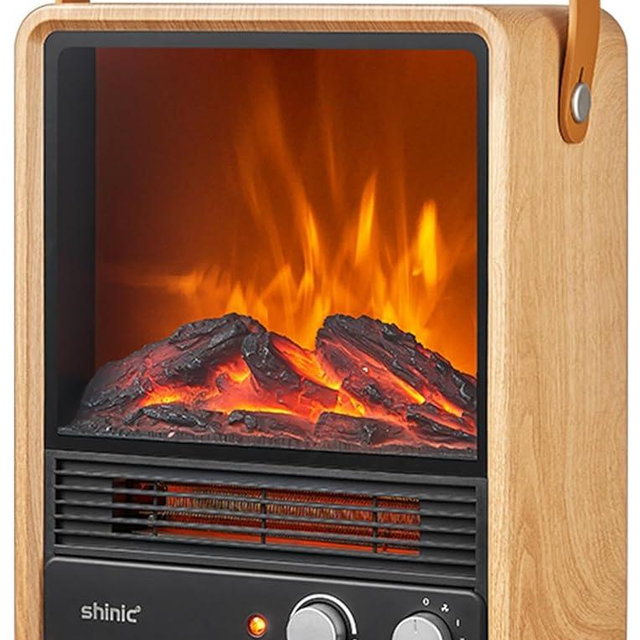 Shinic Portable Electric Fireplace Heaters with Crackling Sound & Realistic Flame,1500W/750W Space Heater, Safety Protection, Portable Fireplace Heater for Indoor UseHome Office Christmas Decoration