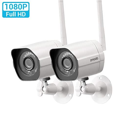 Zmodo Outdoor Security Camera (2 Pack), Smart Home 1080p Full HD Indoor Outdoor Wireless IP Cameras with Night Vision, Cloud Service Available