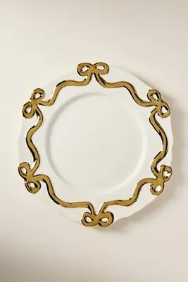 Benedita Gold Bow Stoneware Dinner Plates, Set of 4