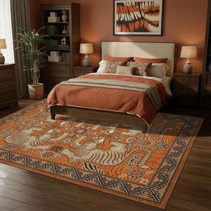 GarveeHome Tiger Print 6x9 Area Rugs, Boho Terracotta Washable Rugs for Living Room, Vintage Tribal Soft Animal Throw Rug Non Slip Ultra Thin Stain Resistant Floor Carpet for Bedroom Dining Room